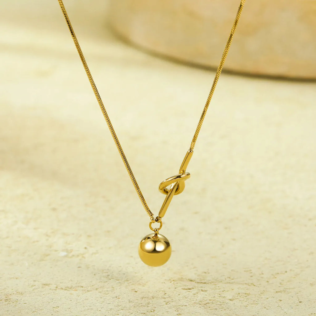 Stainless steel 18K electroplated winding ball pendant necklace with alloy chain for women, fashion OL style