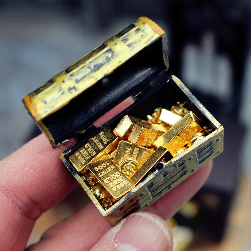 Alloy gold coin treasure box miniature doll house accessories with gold bar decorations