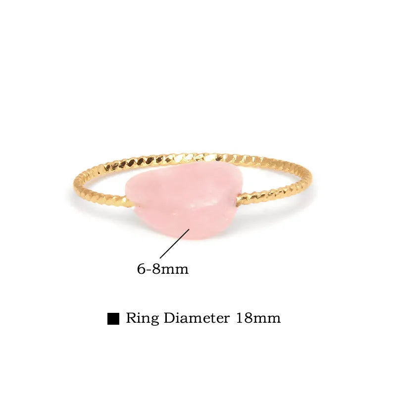 Geometric-shaped agate stone ring for women in various colour options on a neutral background.