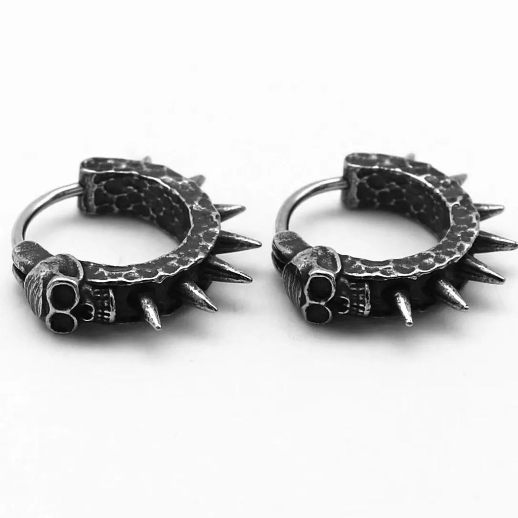 Geometric motorcycle earrings in retro black finish with punk rock styling