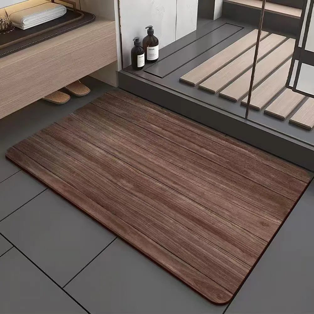Square wood grain pattern floor mat for shower room in diatom ooze material