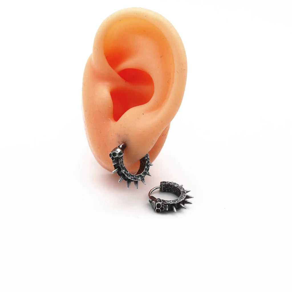 Geometric motorcycle earrings in retro black finish with punk rock styling