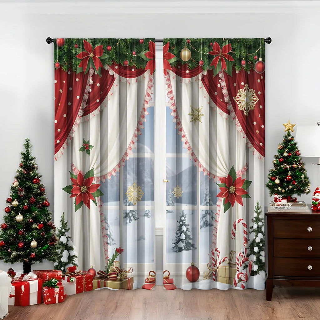 3D digitally printed Christmas curtains set of two in European style with high sunshade function