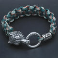 Handmade stainless steel wolf head Luen character bracelet in camouflage colour.