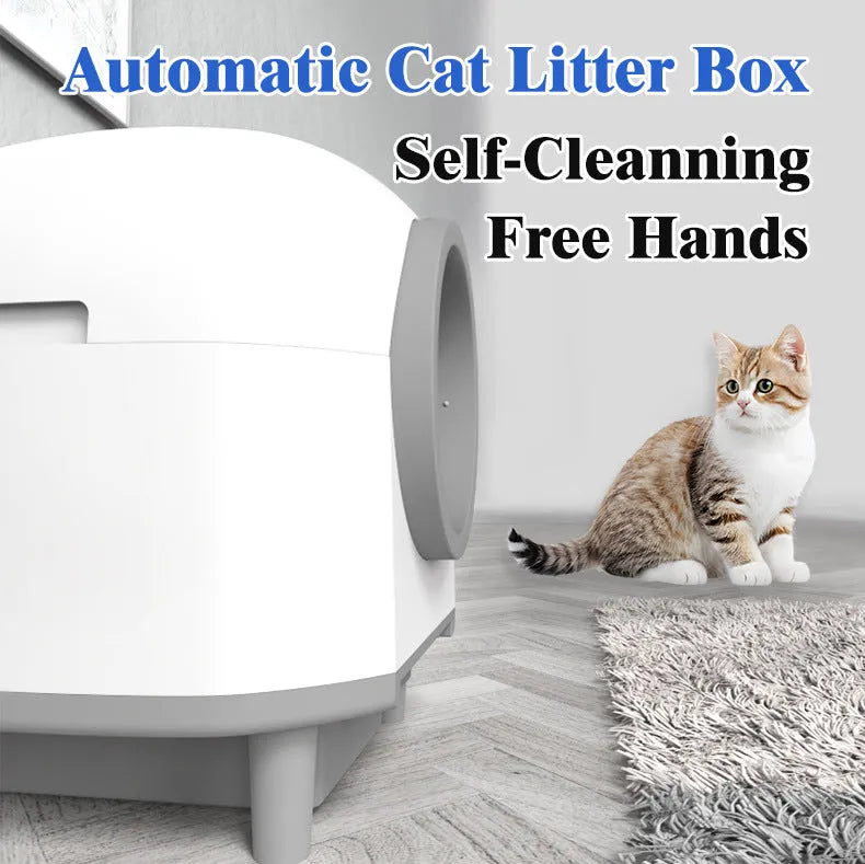 White automatic cat litter box with enclosed design for cats up to 10kg
