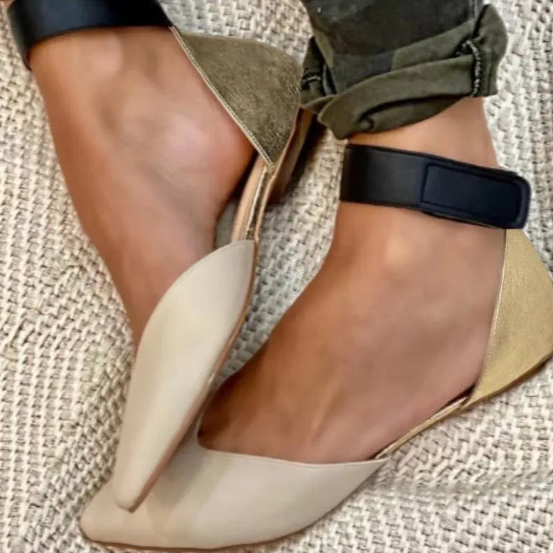 Women's flat sandals with velcro straps and a hollowed-out PU upper in a choice of colours