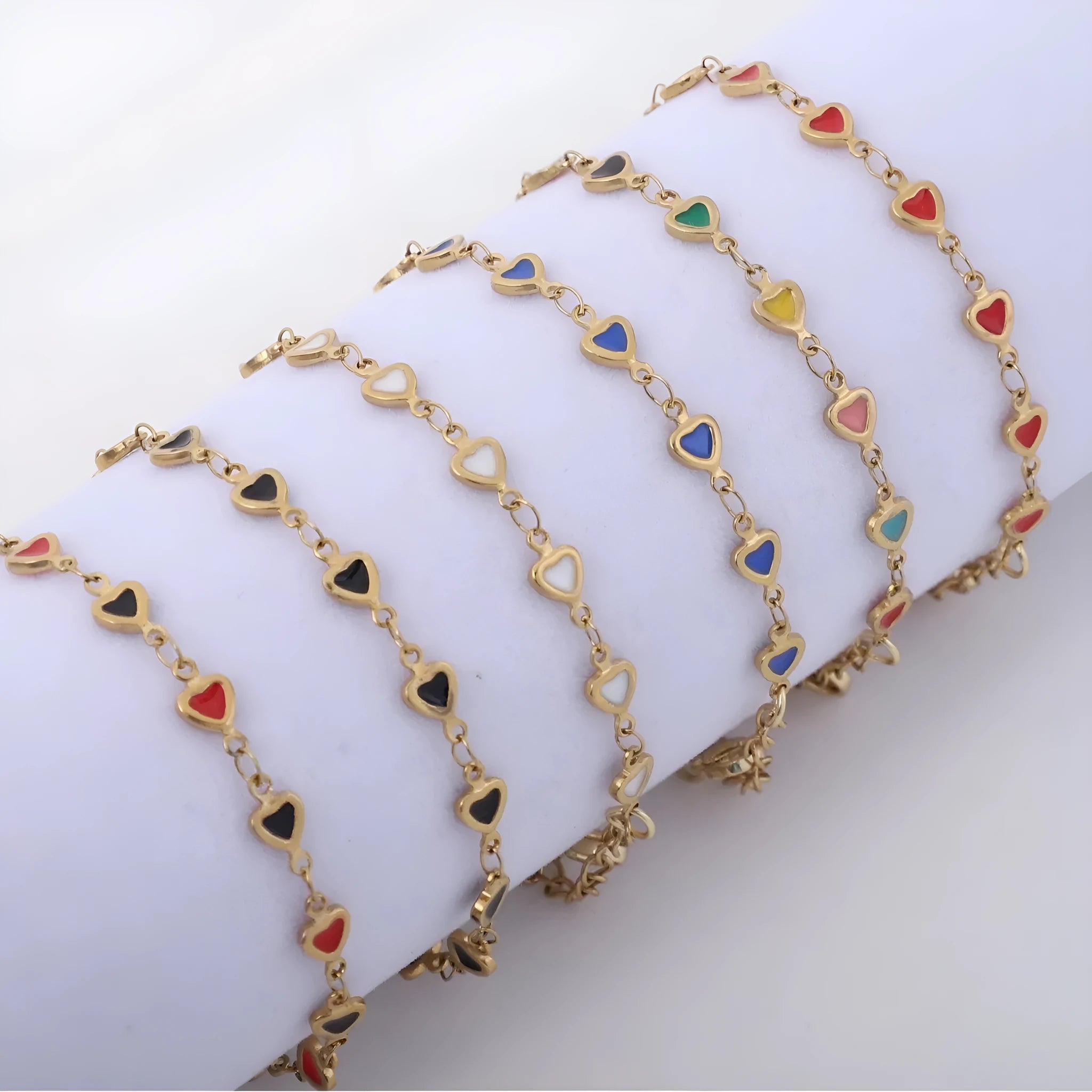Stainless steel bracelet with heart design and 18K gold plating in multiple colour options