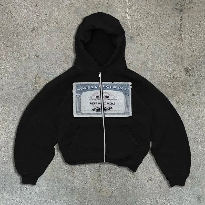 Loose fit hoodie zip jacket for men and women in polyester fabric with zipper pockets
