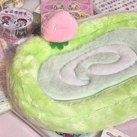 Velvet Swiss roll cake design pencil case with Korean style aesthetic for stationery storage
