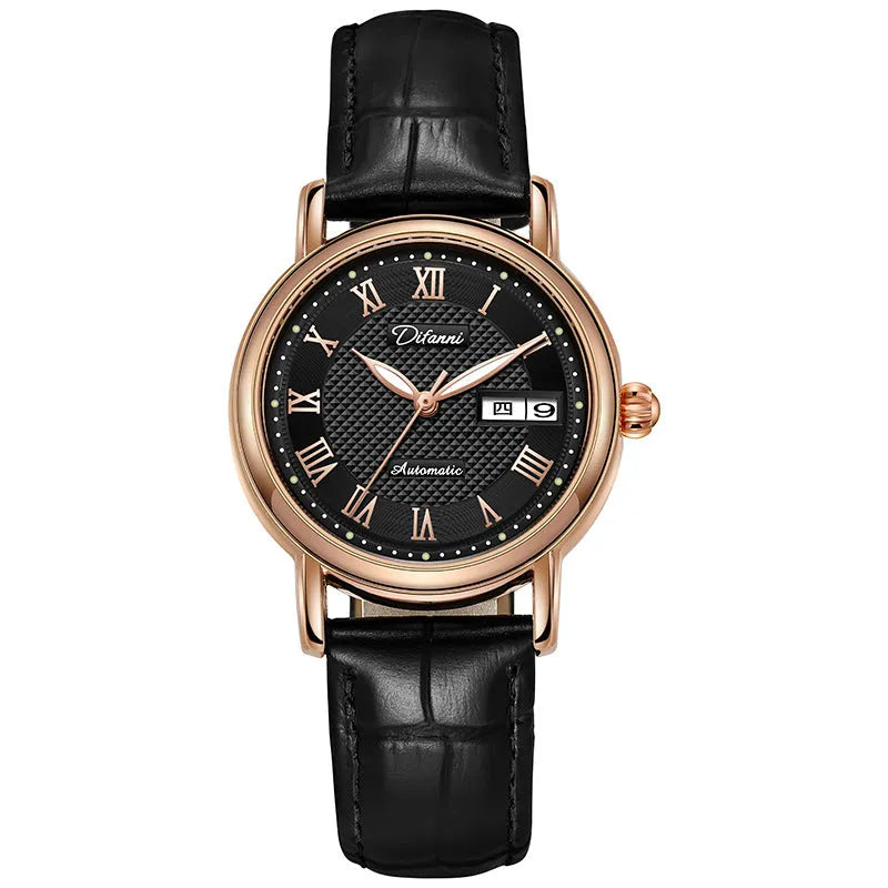 6023B automatic women's mechanical watch with steel belt or leather strap options in various colours
