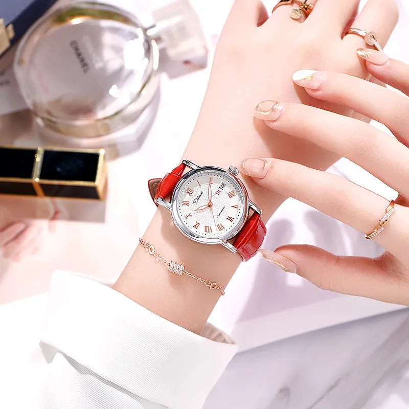 6023B automatic women's mechanical watch with steel belt or leather strap options in various colours