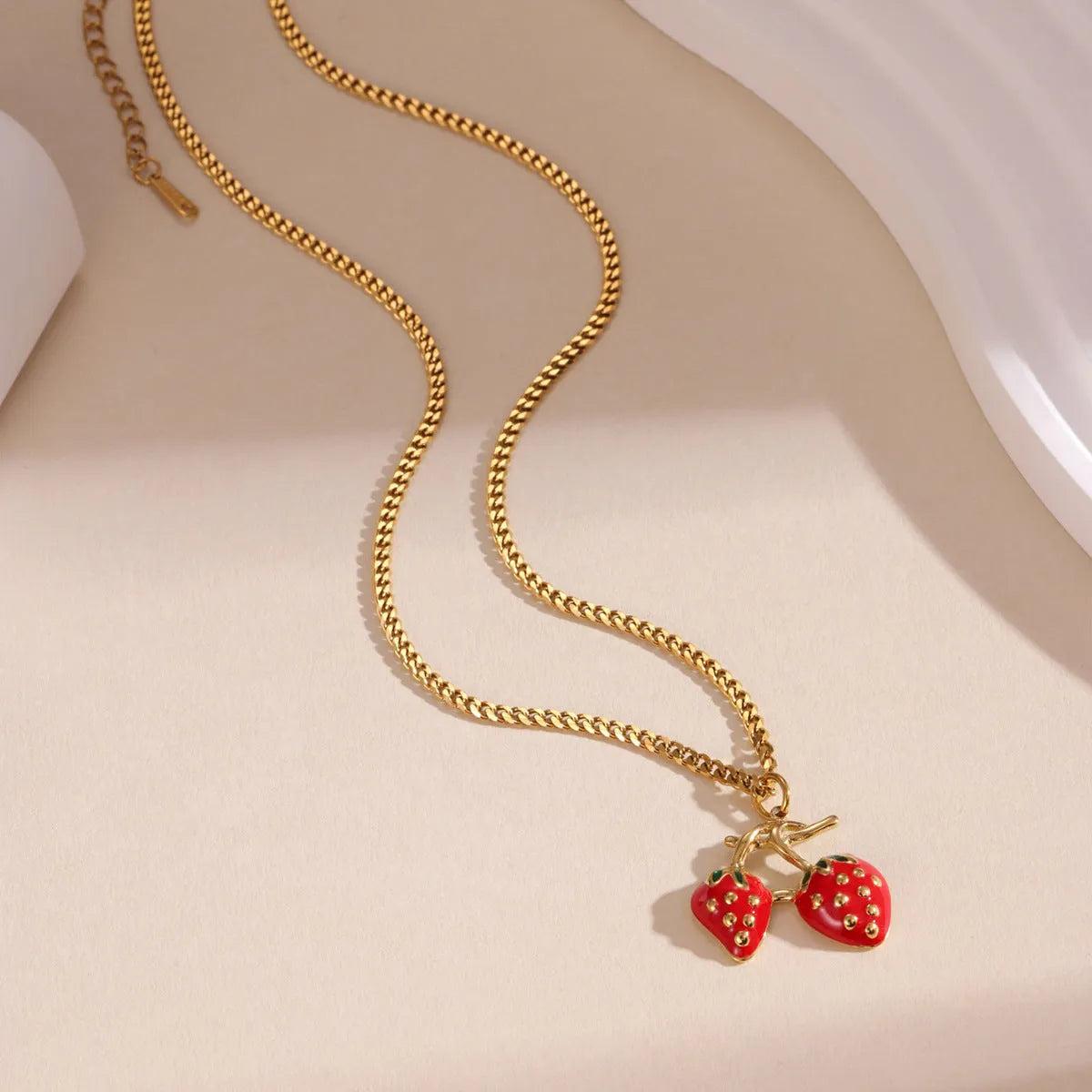 Strawberry fruit necklace pendant in stainless steel with red or white colour options