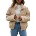 Apricot women's corduroy wadded jacket with stand collar and zip front closure