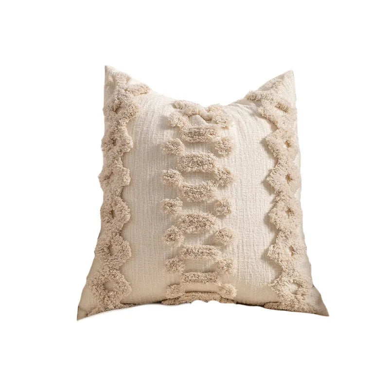 Knitted pillow cover with tassel trim and printed pattern options in 45x45cm or 30x50cm sizes