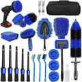 26-piece car wash brush and cleaning kit with tyre brush and detailing tools made from grey PP plastic.