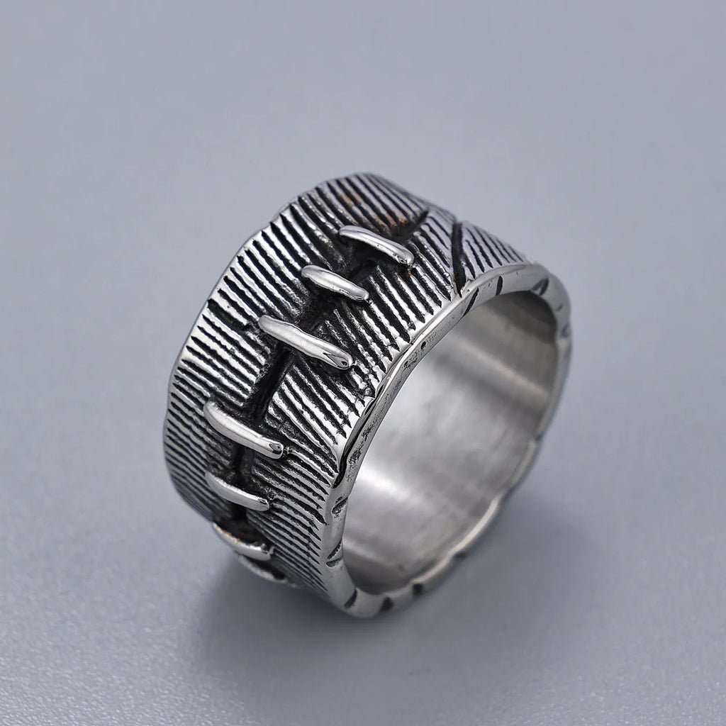 Dark punk titanium steel geometric ring with double construction in retro colour