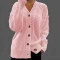 V-neck button-front cable-knit cardigan in artificial wool and polyester, solid colour, sizes S to XXL