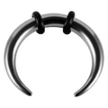 Curved C-shaped nose ring combining stainless steel and a brown buffalo horn segment.