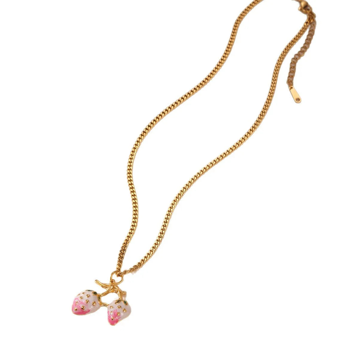 Strawberry fruit necklace pendant in stainless steel with red or white colour options