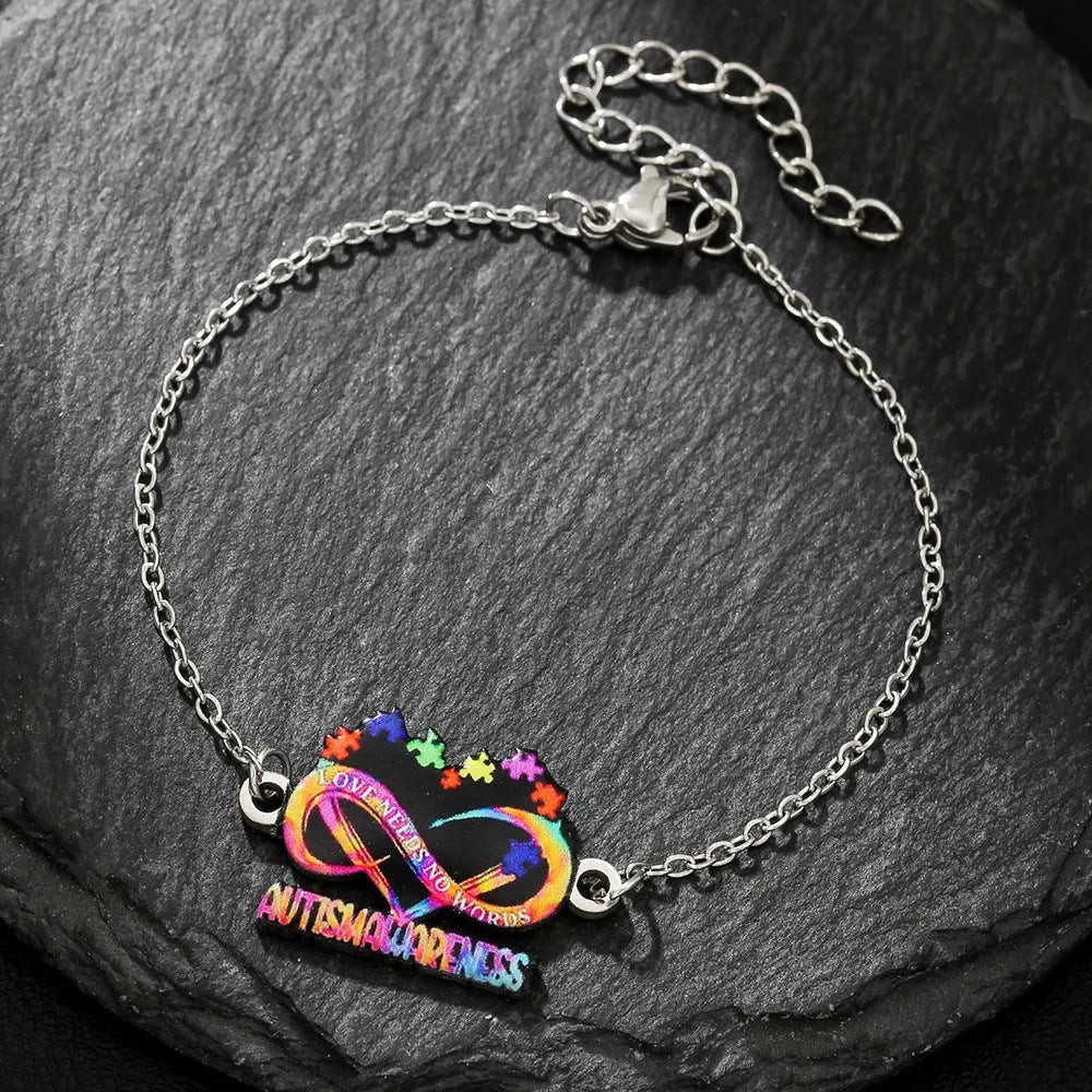 Stainless steel necklace and matching friendship bracelet with inspirational colour printing