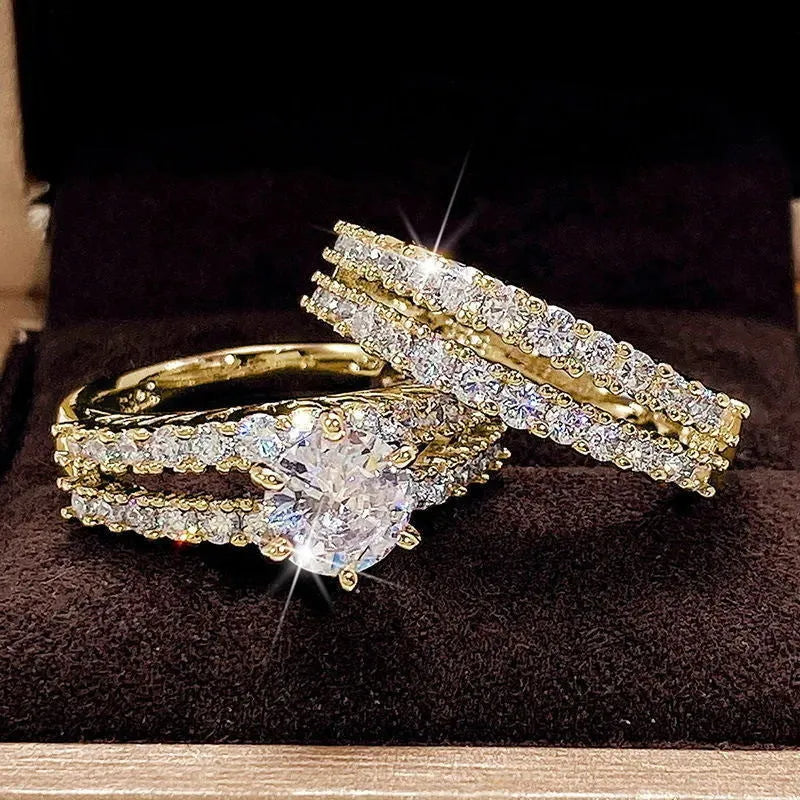 Female alloy ring set with diamond treatment in silver gold rose gold colours, geometric round shape