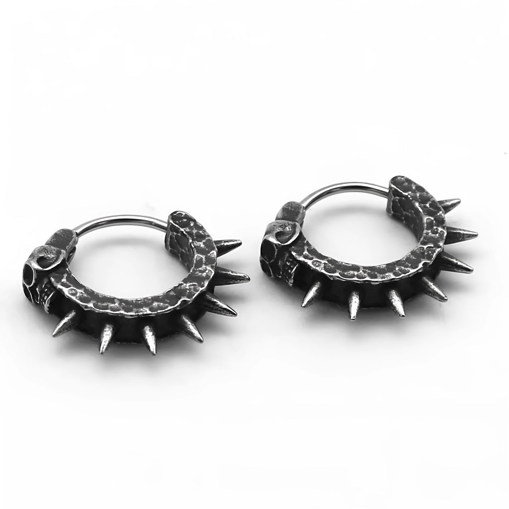 Geometric motorcycle earrings in retro black finish with punk rock styling