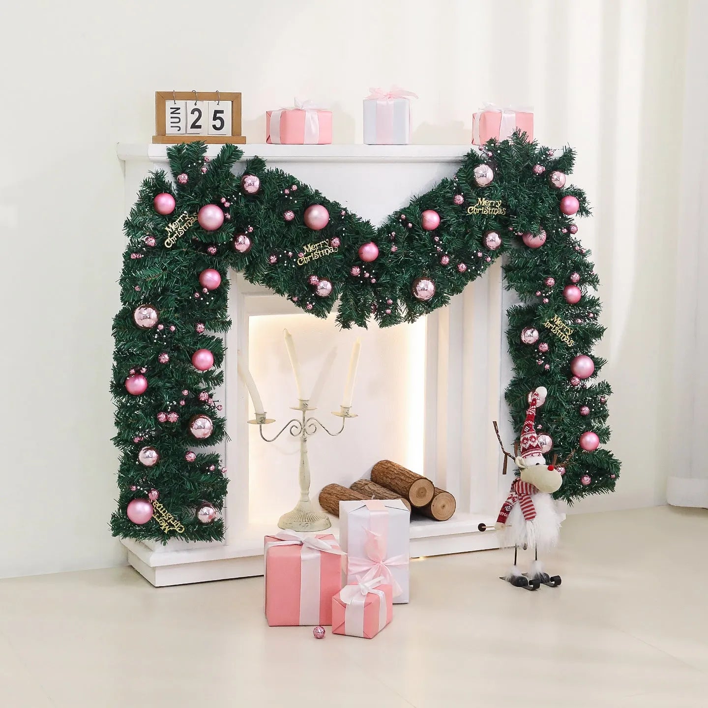2.7 metre pink artificial rattan vine Christmas decoration with lighting options