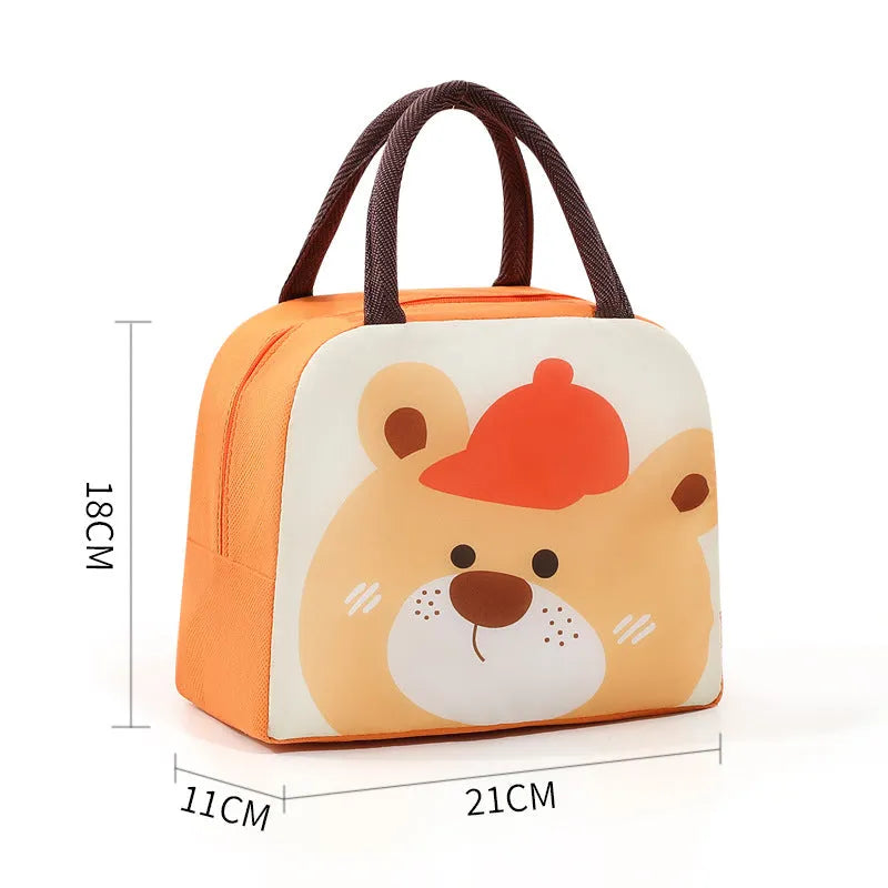 Cartoon insulated lunch box bag in Oxford cloth with aluminium foil insulation.