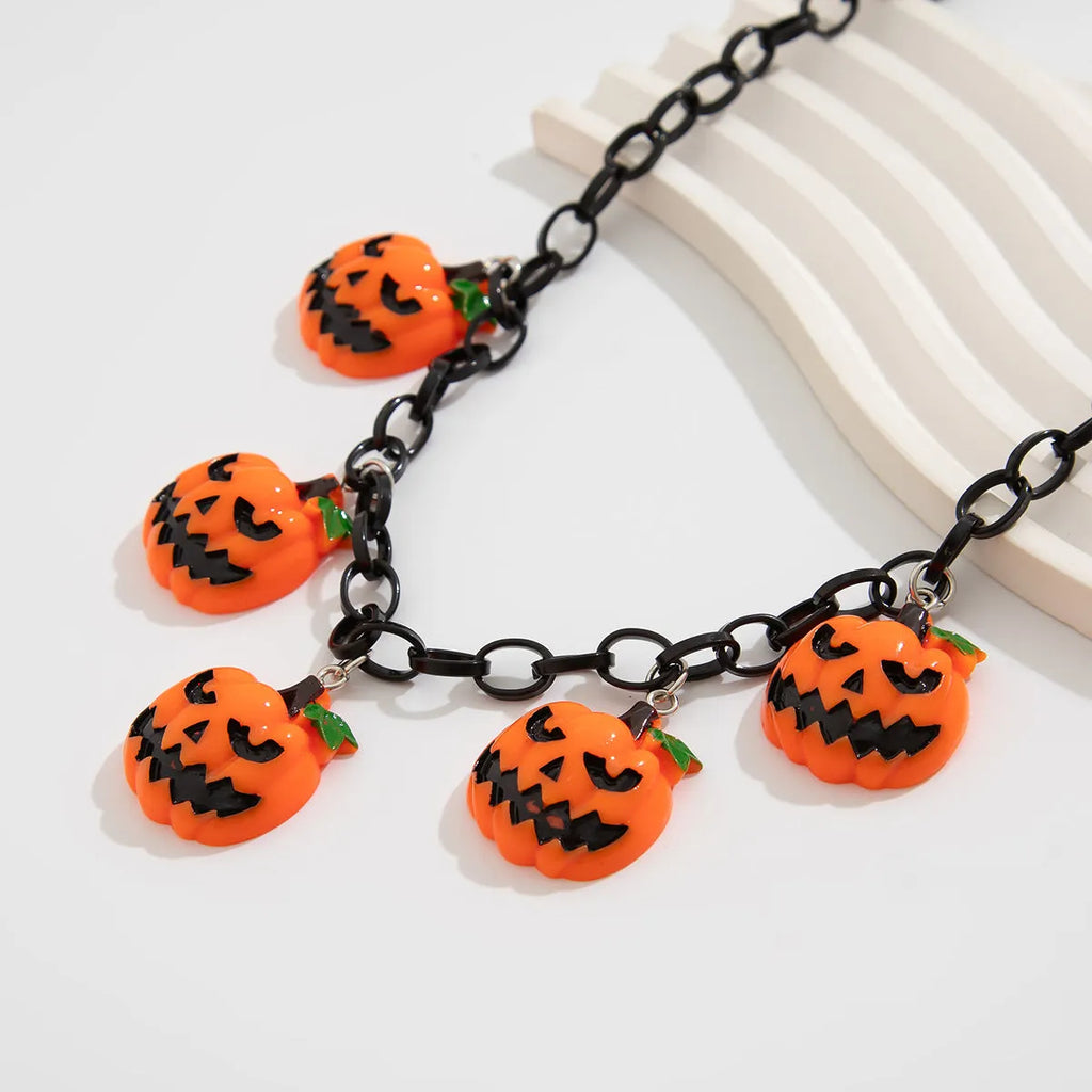Halloween ghost pumpkin necklace with acrylic pendant in mixed colour 06705 on plastic chain