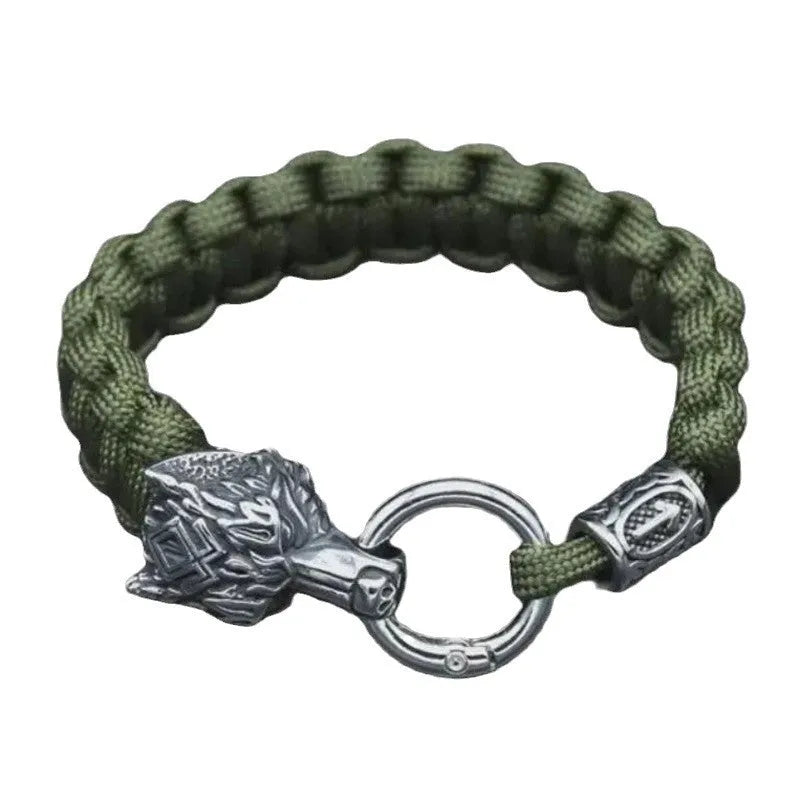 Handmade stainless steel wolf head Luen character bracelet in camouflage colour.