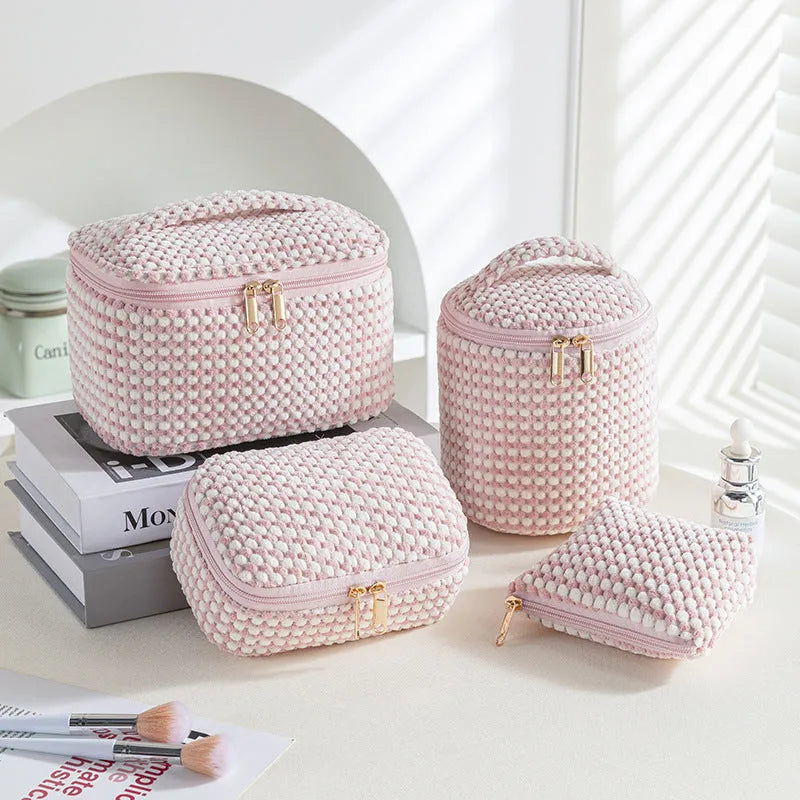 Flannelette makeup bag four-piece set in cube style with polyester material