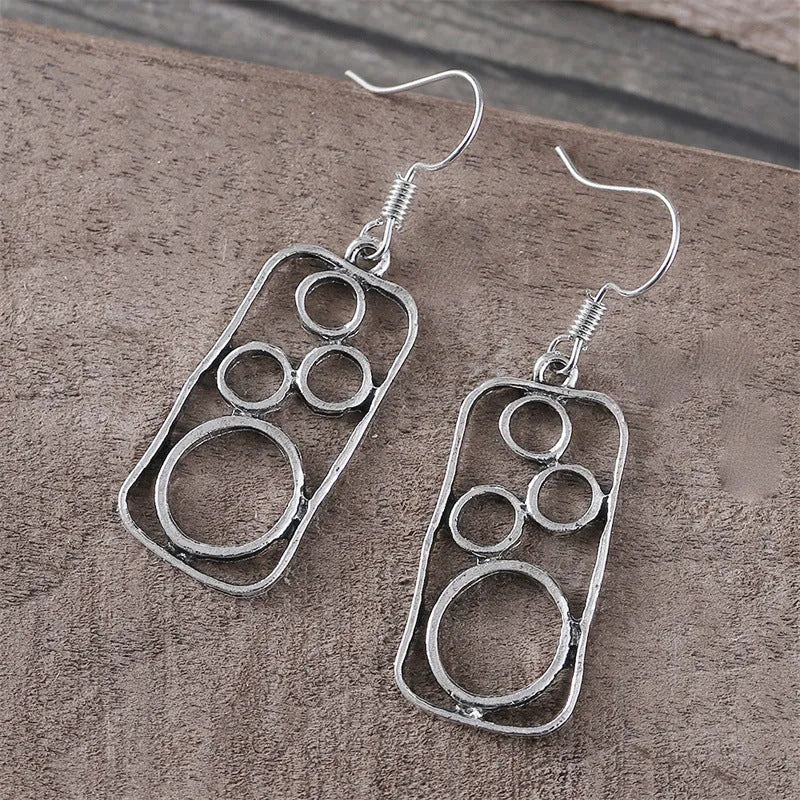 Geometric round earrings with irregular square design in antique silver zinc alloy