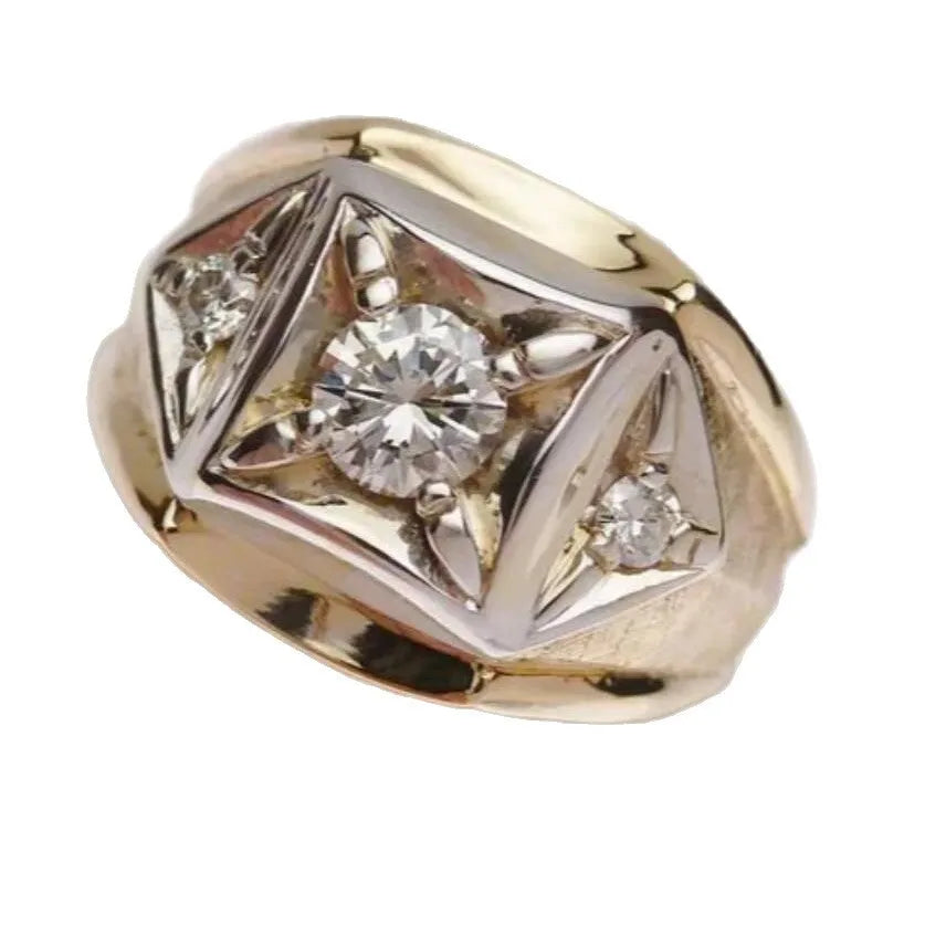 A gold-coloured copper couple ring with a geometric hollow square design and chamfered edges.