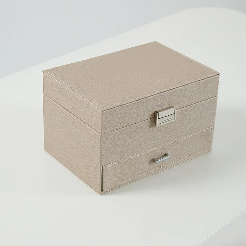 PU leather jewelry storage box in solid colour with hard construction