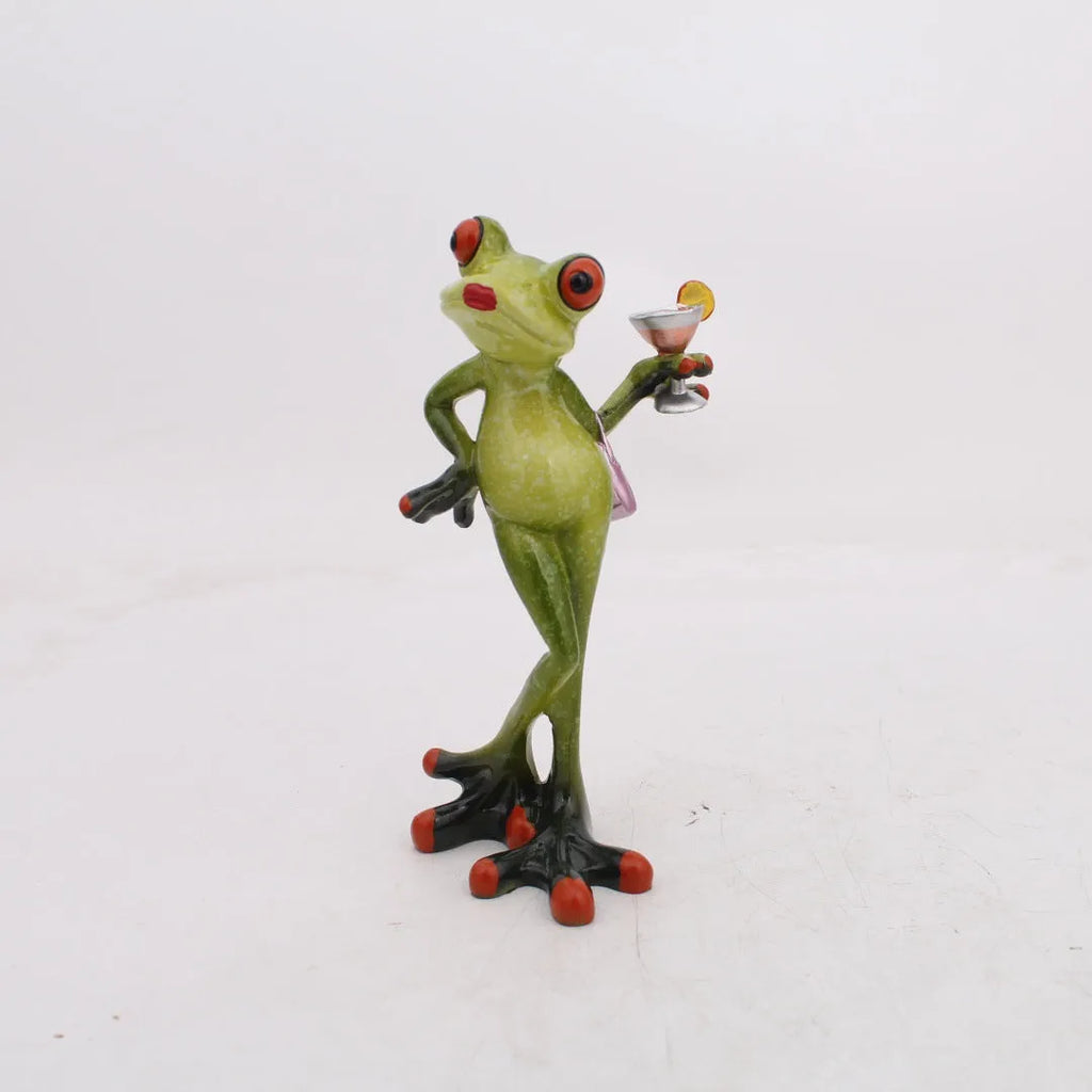 Synthetic resin pastoral style frog figurine home decoration ornament on a surface.