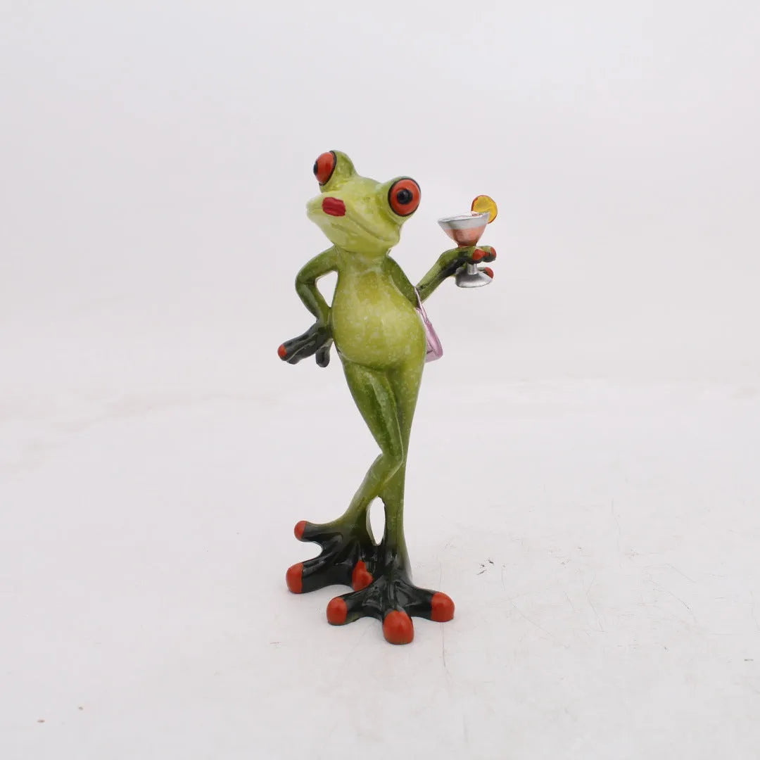 Synthetic resin pastoral style frog figurine home decoration ornament on a surface.