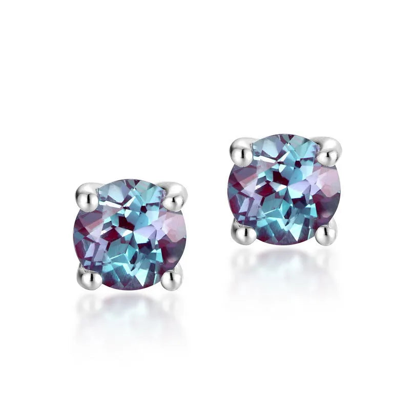 925 silver ear studs with round cultivated alexandrite stone geometric design