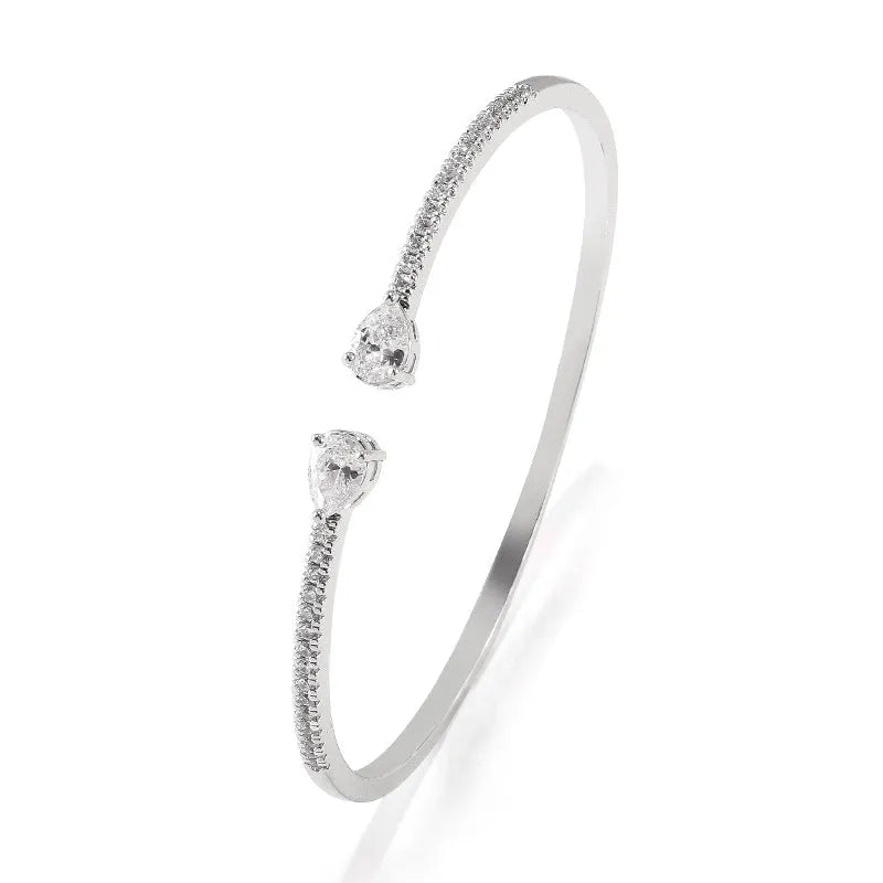 Personalised multi-zircon copper bracelet with inlaid stones in simple minimalist style