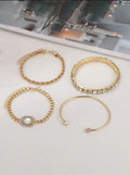 Women's retro geometric alloy bracelet four-piece set with square diamond links and metal chain construction