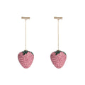 Red strawberry-shaped geometric earrings with spot drill crystals on zinc alloy