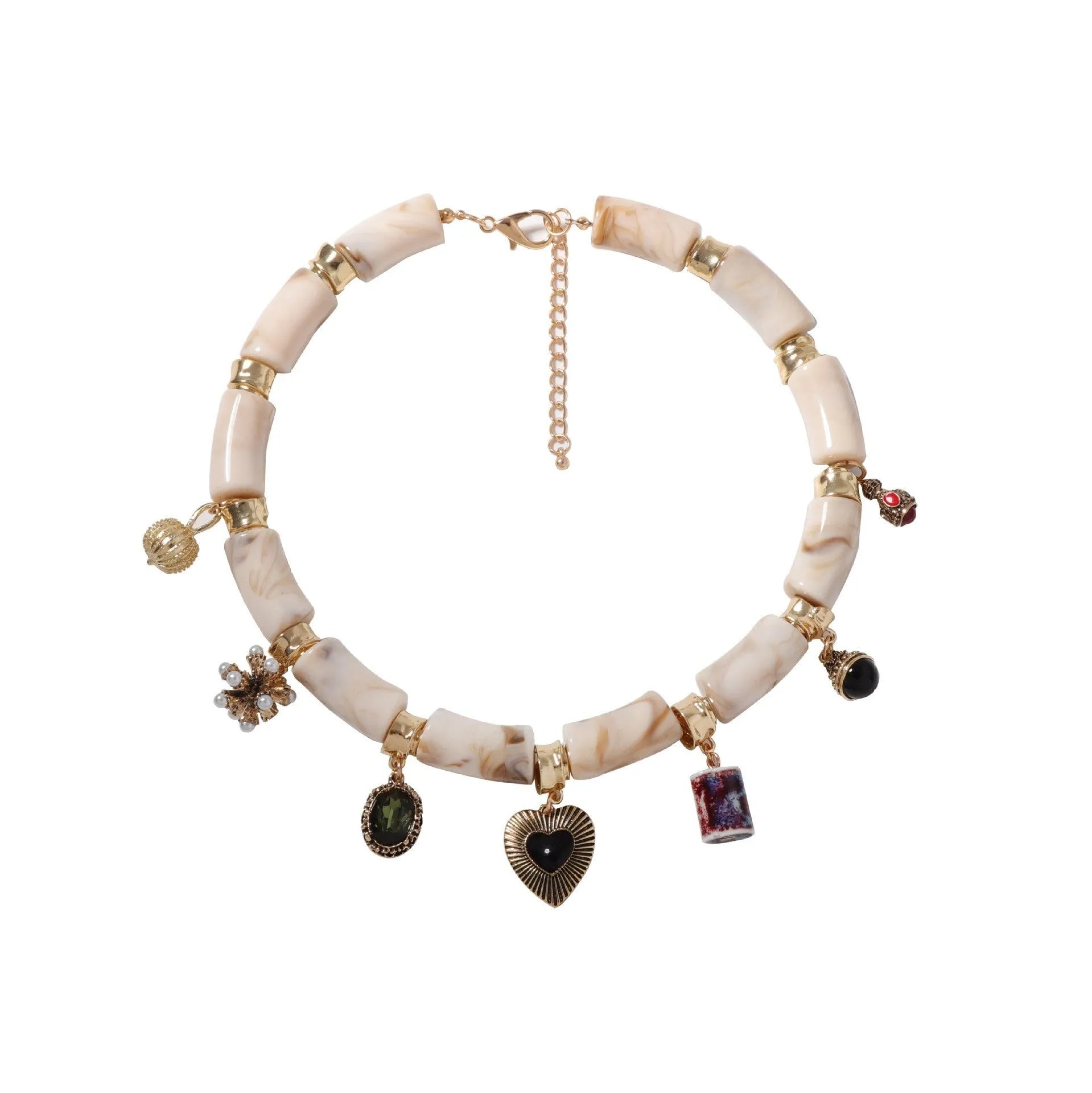 Heart shaped resin bamboo pendant necklace with electroplated finish for women