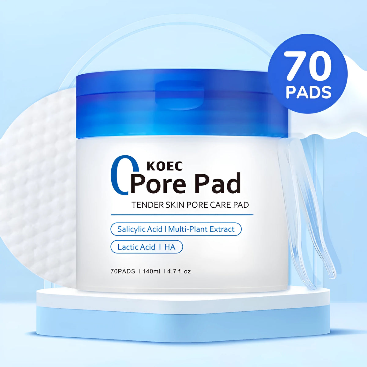KOEC Salicylate Clean Cotton Sheet pore exfoliating pads in packaging with tweezers