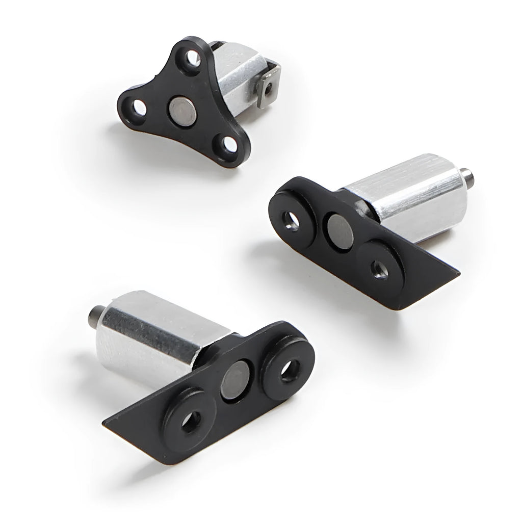 Set of three metal drone rotating shafts: front axle, left rear axle, and right rear axle.