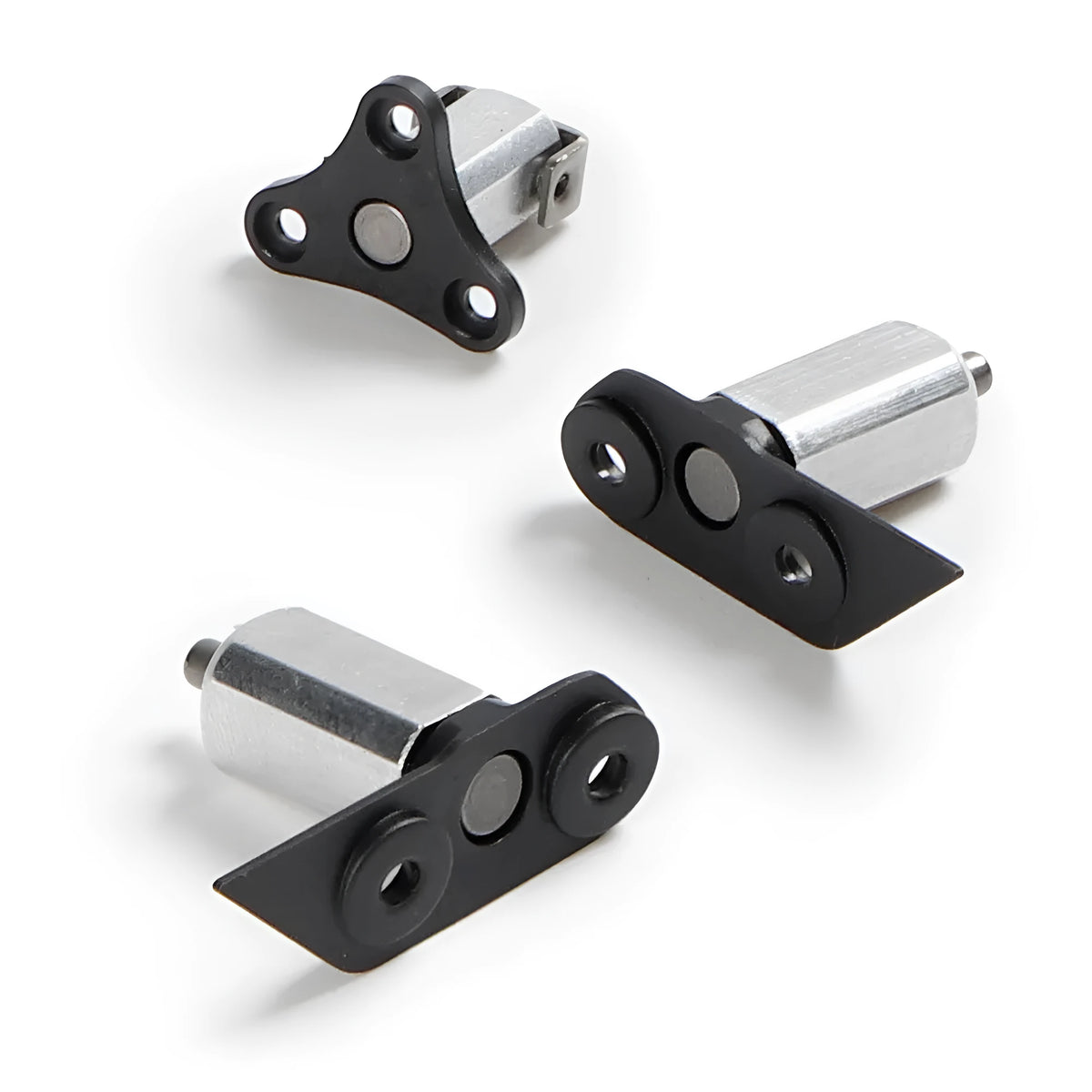 Set of three metal drone rotating shafts: front axle, left rear axle, and right rear axle.