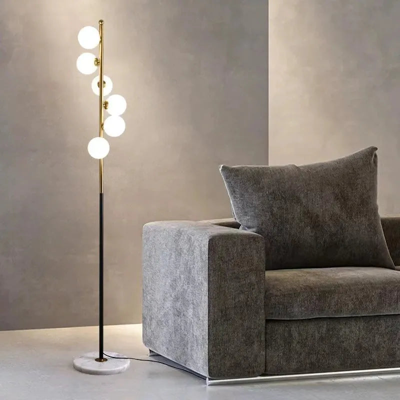 Minimalist Nordic floor lamp with wrought iron and glass construction, 154cm tall with 23cm base