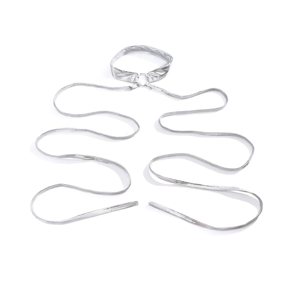Silver alloy thigh chain jewellery with lace-up cross design and geometric shapes