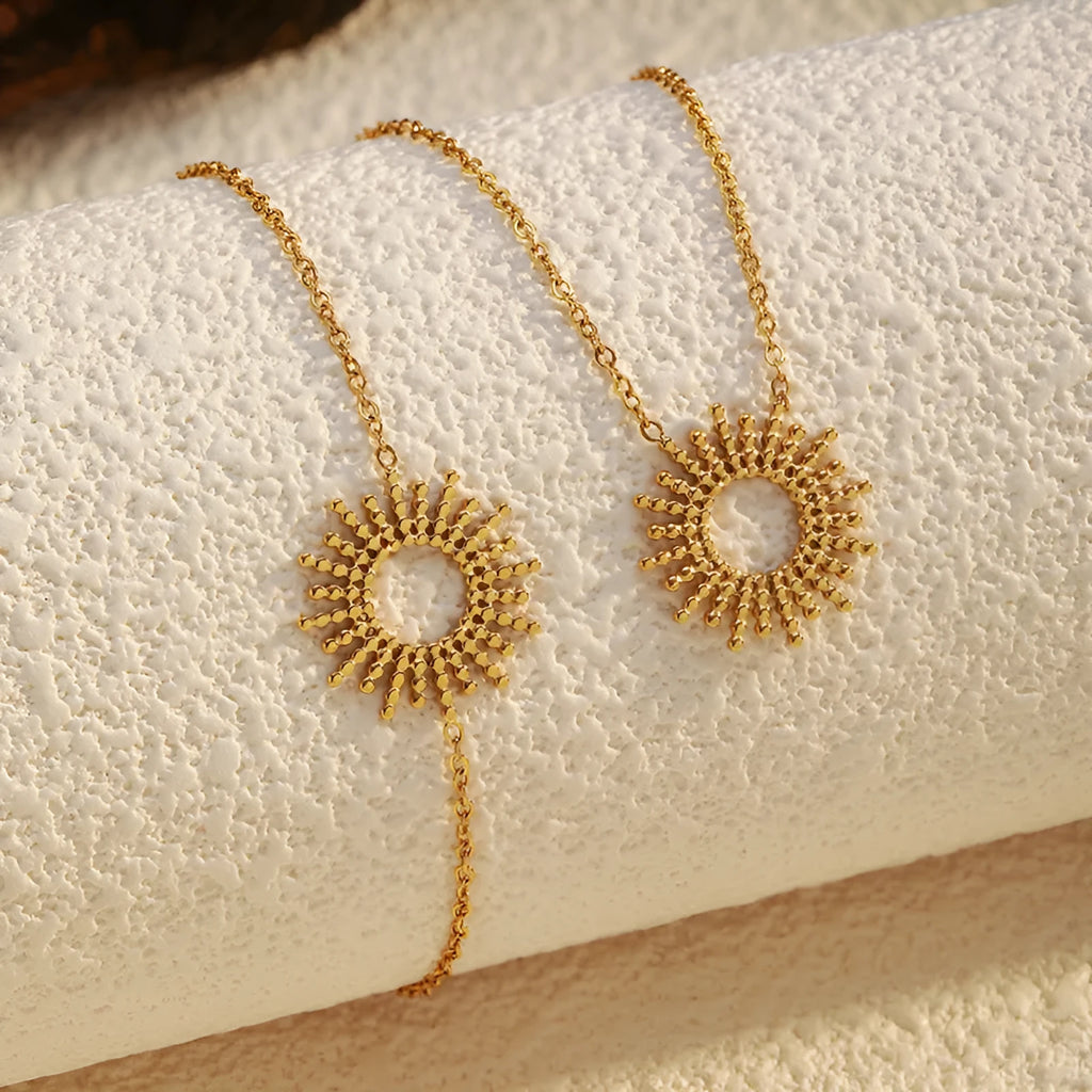 Sunflower Series gold geometric chain necklace and bracelet jewellery set for women
