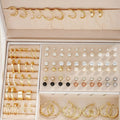 108-piece geometric pearl earrings set with gold and yellow electroplated finishes on alloy metal