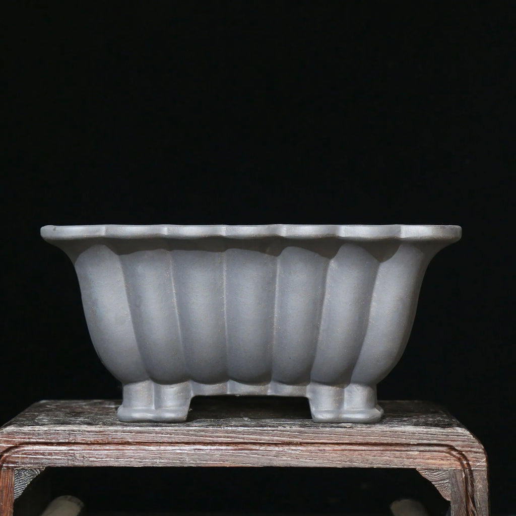 Square purple sand ceramic bonsai pot with 37x15cm inner diameter on desktop