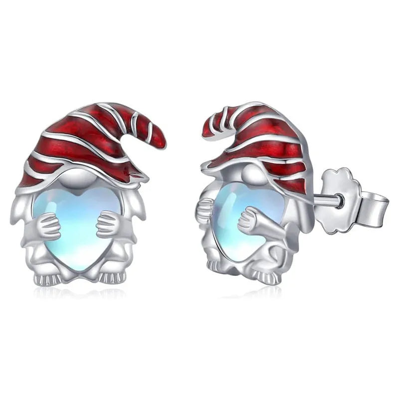 Women's copper Santa Claus heart earrings in electroplated white gold colour